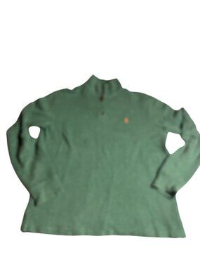 Polo Ralph Lauren Green Half-Zip Pullover Sweater M Orange Pony Logo 100% Cotton